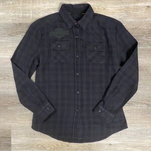 Harley-Davidson Women's Plaid Button Down Flannel Black-size XS